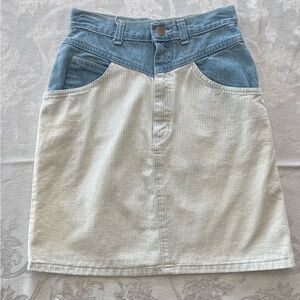 RARE Vintage Western Denim Skirt Yoke Front Two Toned with White Pinstripes
